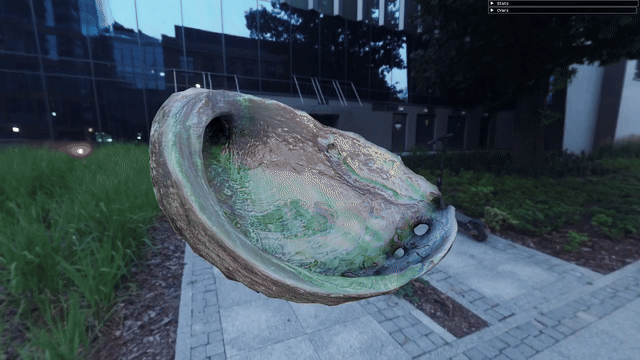 Rotating 3D model of an iridescent abalone shell